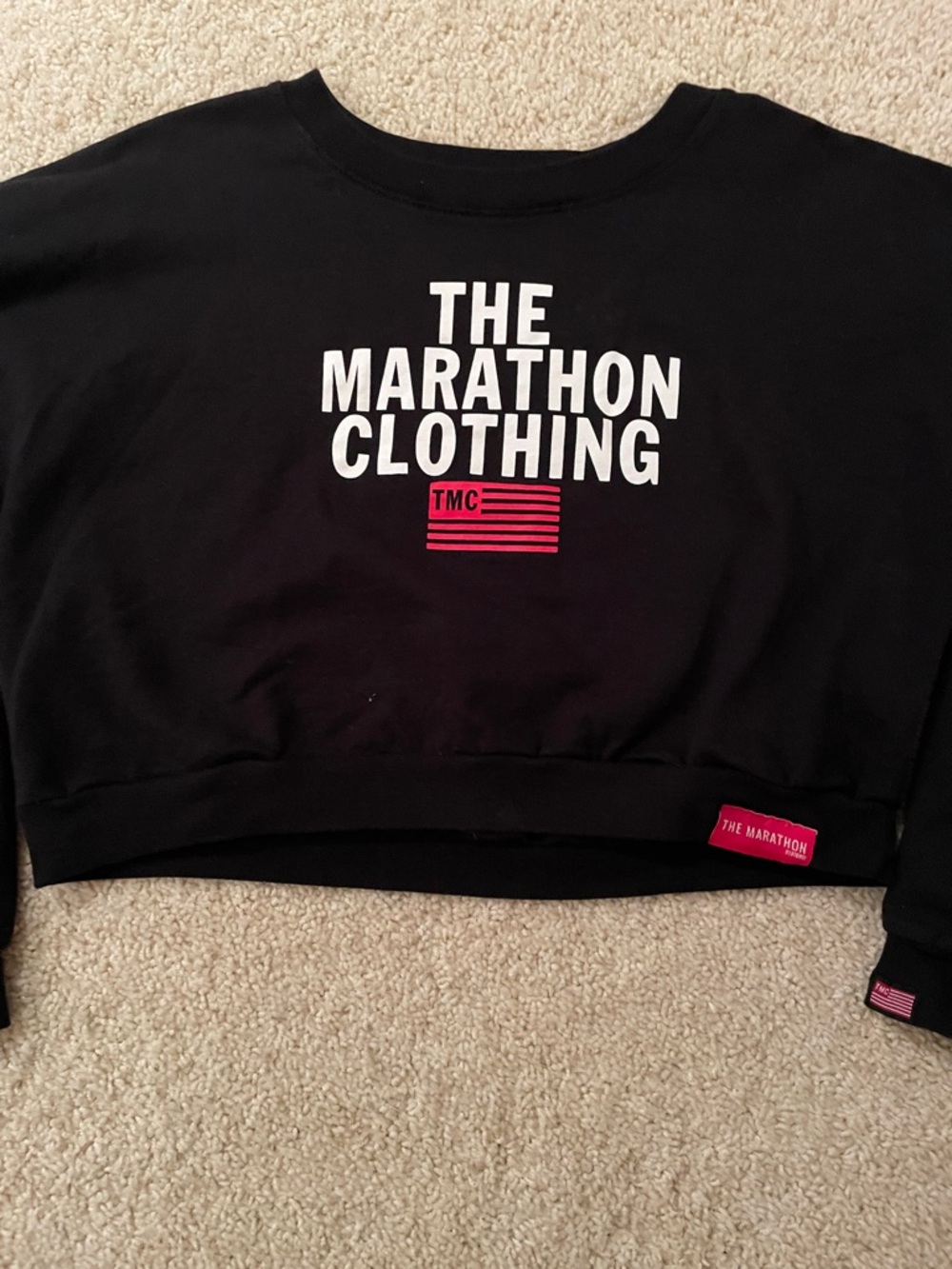 The Marathon Clothing Black Cropped Crewneck with White Logo - Picture 2 of 8